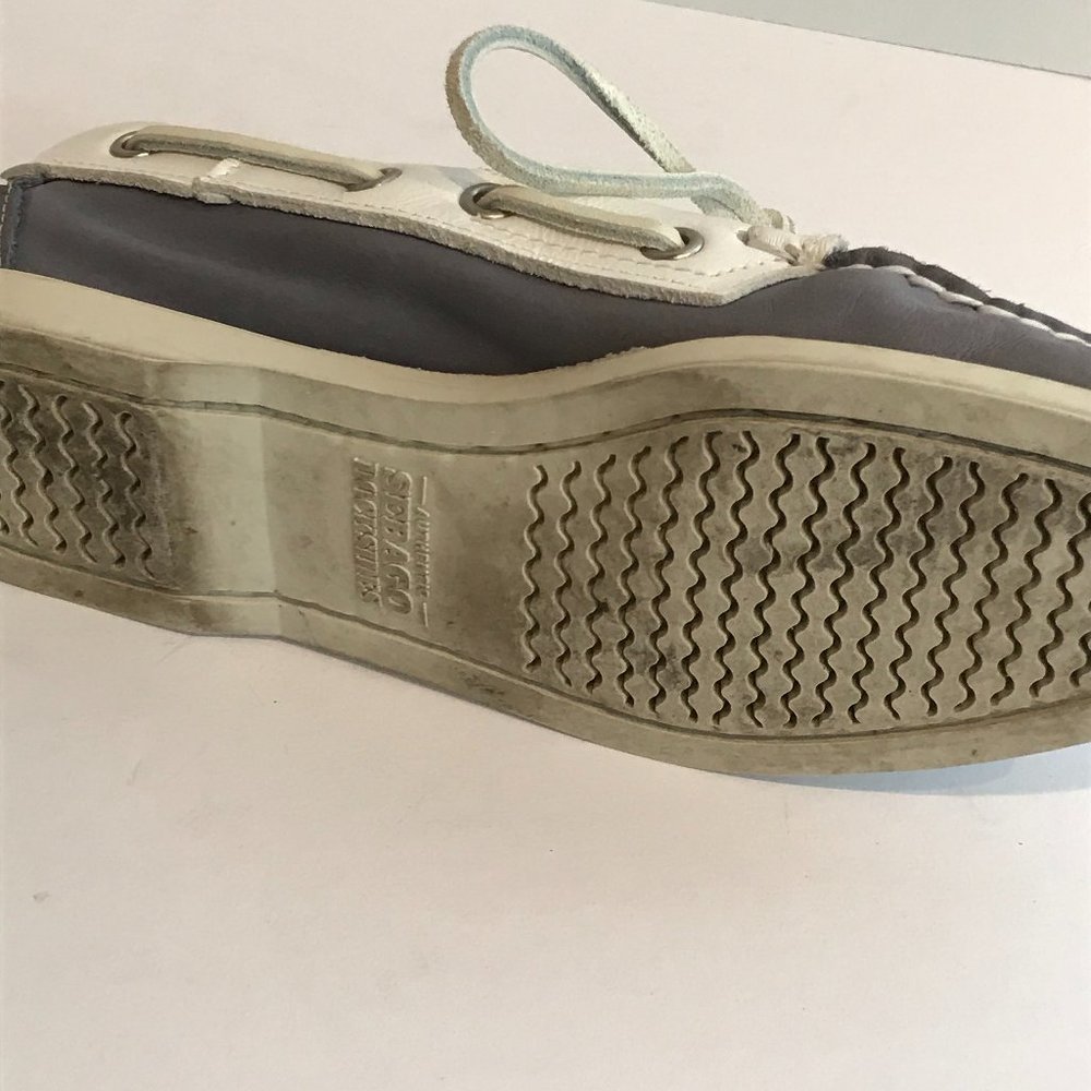 Women's Sebago Boat Shoes Gray/blue/white - Picture 8 of 9